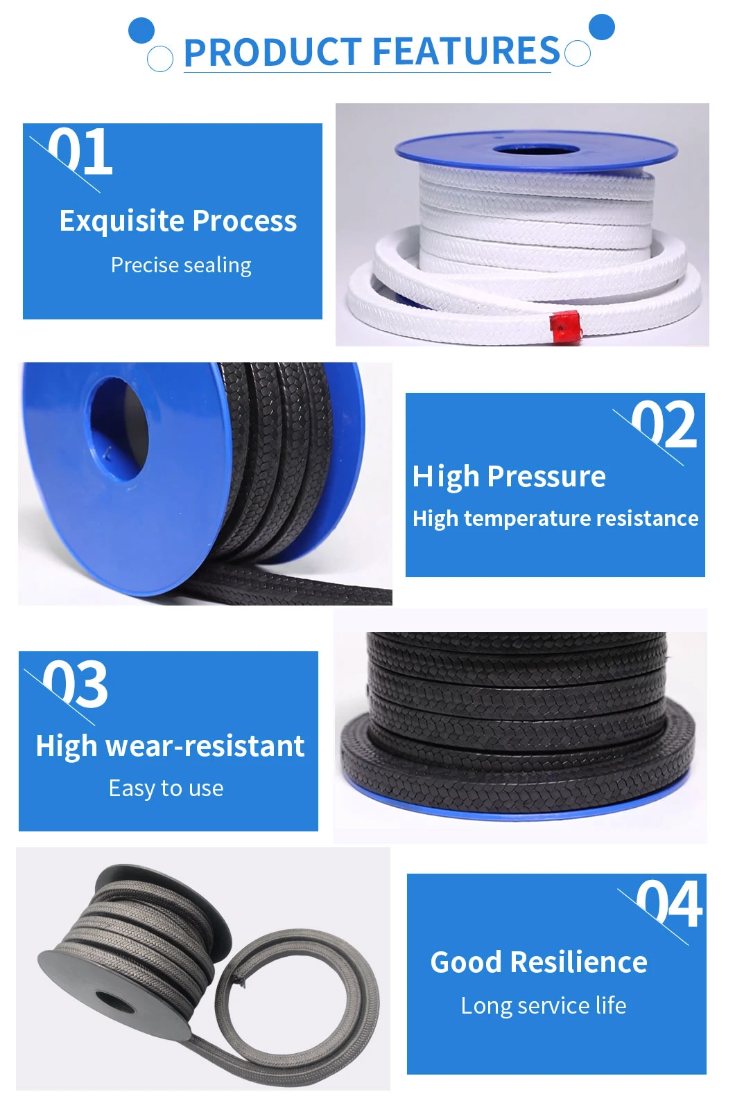 High Temperature Resistance Mechanical Sealing Rope Expanded Pure Graphite Metallic Gland Braided Packing for Valve Seal